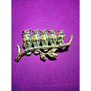 Owls on branch vintage Aged Brass look Metal Brooch Animal lover jewelry Unique